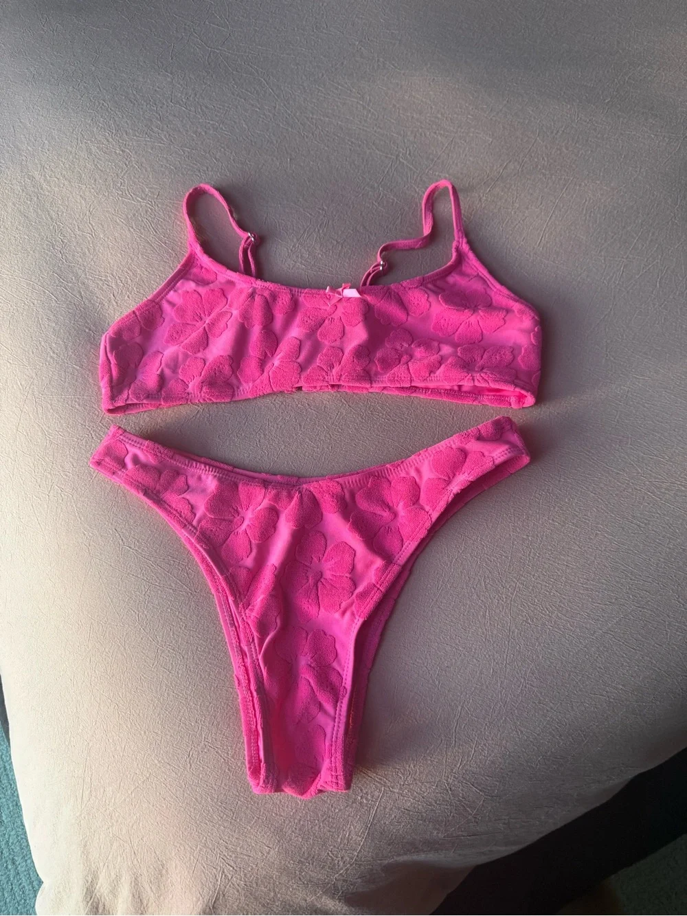 triangl swimwear Neon Pink Floral Textured Bikini Set